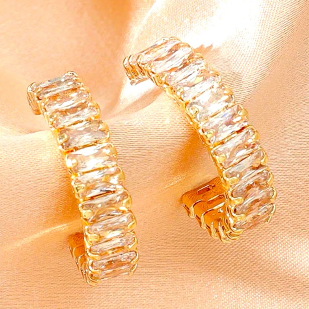 Cubic Zirconia 14k Gold Hoops